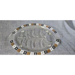 Vintage Inland Glass Well & Tree Oval Glass Meat Platter Tray Atomic Snowflake